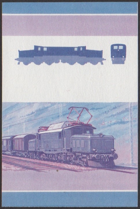 Nanumea 2nd Series 1c 1940 Class E94 Co-Co Locomotive Stamp Blue-Red Stage Color Proof