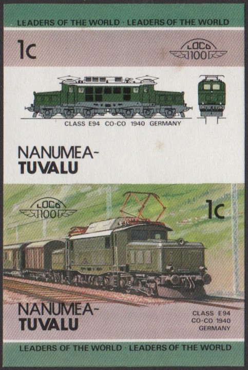 Nanumea 2nd Series 1c 1940 Class E94 Co-Co Locomotive Stamp Final Stage Color Proof