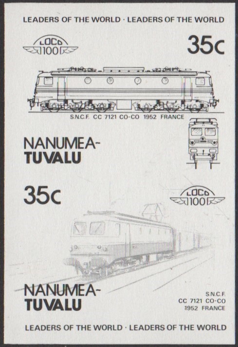 Nanumea 2nd Series 35c 1952 S.N.C.F. CC 7121 Co-Co Locomotive Stamp Black Stage Color Proof