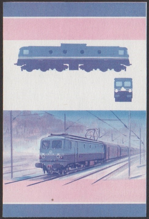 Nanumea 2nd Series 35c 1952 S.N.C.F. CC 7121 Co-Co Locomotive Stamp Blue-Red Stage Color Proof