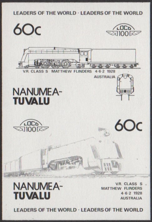 Nanumea 2nd Series 60c 1928 V.R. Class S Matthew Flinders 4-6-2 Locomotive Stamp Black Stage Color Proof