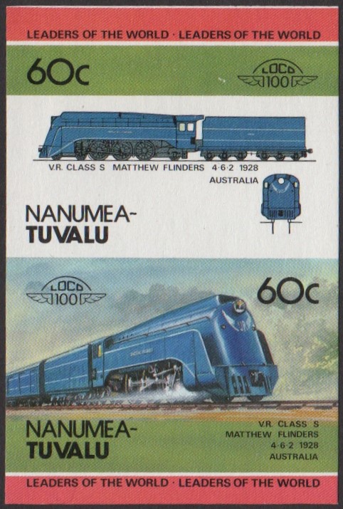 Nanumea 2nd Series 60c 1928 V.R. Class S Matthew Flinders 4-6-2 Locomotive Stamp Final Stage Color Proof