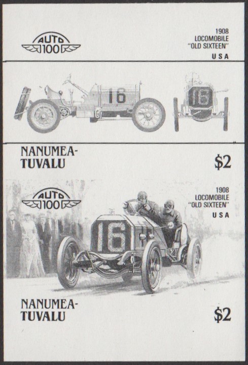 Nanumea 3rd Series $2.00 1908 Locomobile 'Old Sixteen' Automobile Stamp Black Stage Color Proof