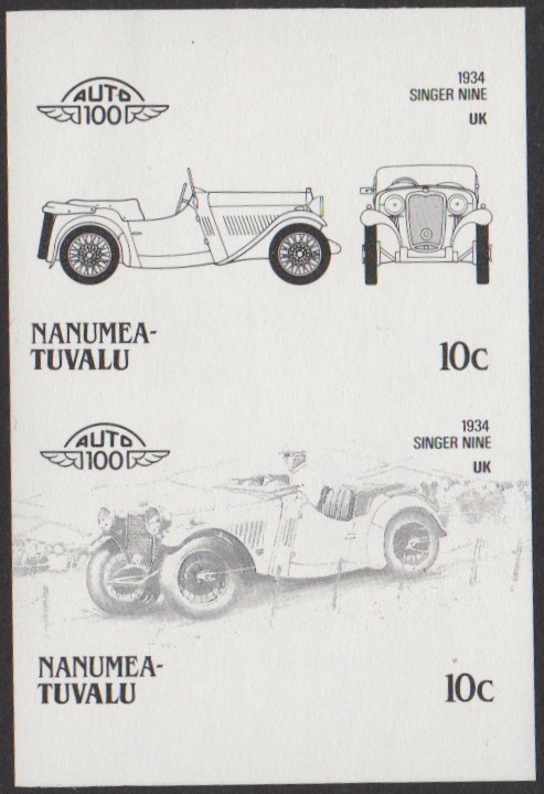 Nanumea 3rd Series 10c 1934 Singer Nine Automobile Stamp Black Stage Color Proof
