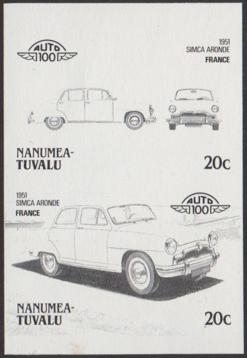 Nanumea 3rd Series 20c 1951 Simca Aronde Automobile Stamp Black Stage Color Proof