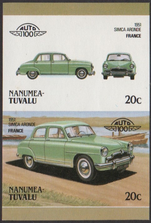 Nanumea 3rd Series 20c 1951 Simca Aronde Automobile Stamp Final Stage Color Proof