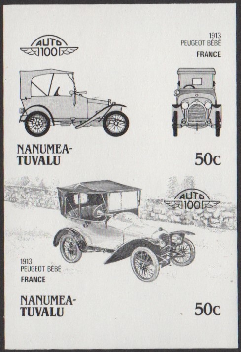 Nanumea 3rd Series 50c 1913 Peugeot Bébé Automobile Stamp Black Stage Color Proof