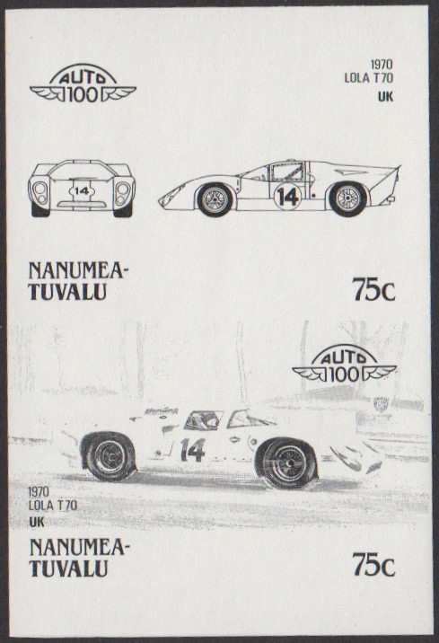Nanumea 3rd Series 75c 1970 Lola T70 Automobile Stamp Black Stage Color Proof