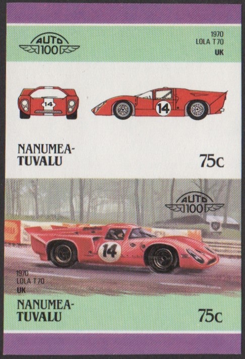 Nanumea 3rd Series 75c 1970 Lola T70 Automobile Stamp Final Stage Color Proof