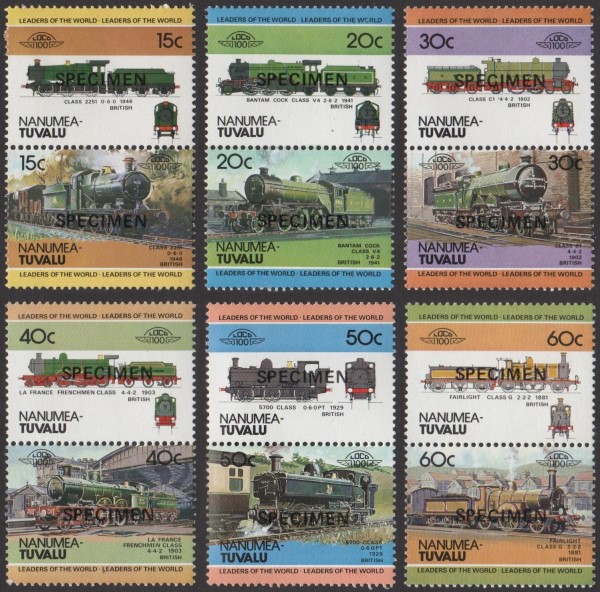 1984 Nanumea Leaders of the World, Locomotives (1st series) SPECIMEN Overprinted Stamps