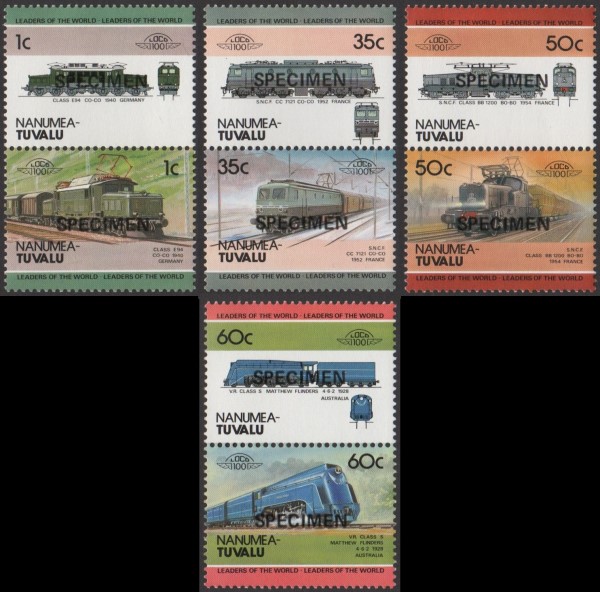 1985 Nanumea Leaders of the World, Locomotives (2nd series) SPECIMEN Overprinted Stamps