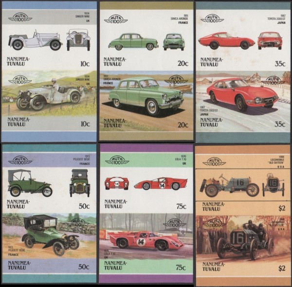 1986 Nanumea Leaders of the World, Automobiles (3rd series) Imperforate Stamps