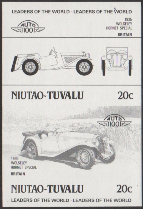 Niutao 2nd Series 20c 1935 Wolseley Hornet Special Automobile Stamp Black Stage Color Proof