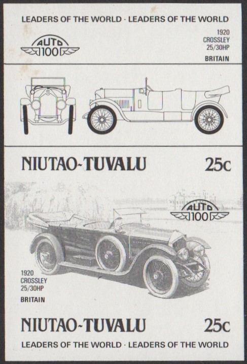 Niutao 2nd Series 25c 1920 Crossley 25/30HP Automobile Stamp Black Stage Color Proof