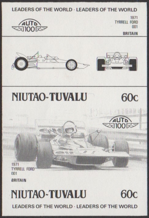 Niutao 2nd Series 60c 1971 Tyrrell Ford 001 Automobile Stamp Black Stage Color Proof
