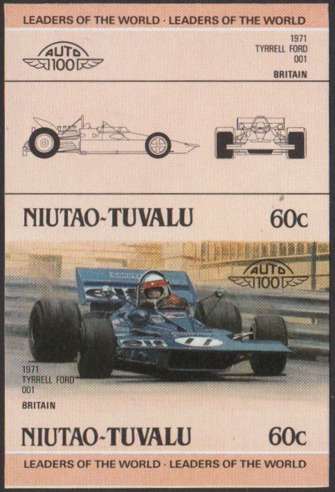 Niutao 2nd Series 60c 1971 Tyrrell Ford 001 Automobile Stamp Final Stage Color Proof