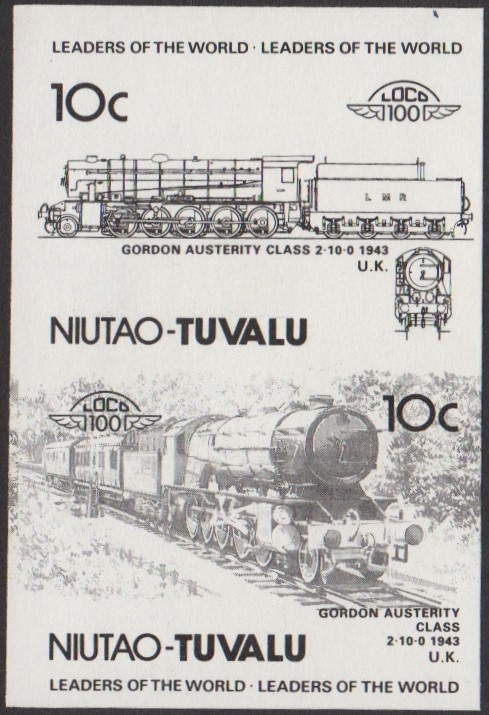 Niutao 2nd Series 10c 1943 Gordon Austerity Class 2-10-0 Locomotive Stamp Black Stage Color Proof