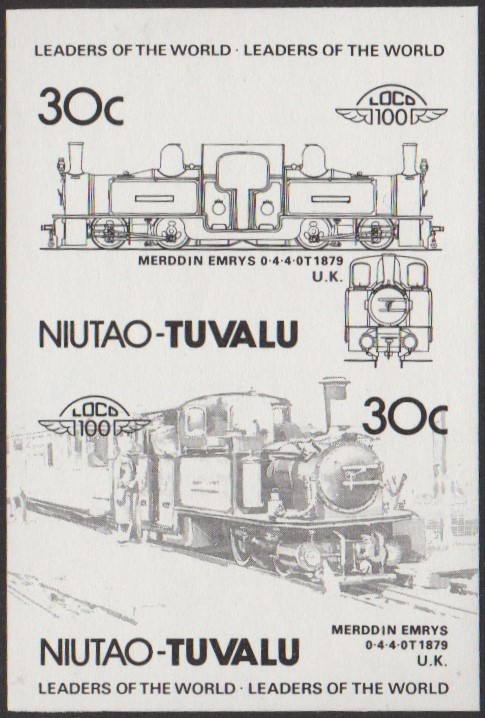 Niutao 2nd Series 30c 1879 Merddin Emrys 0-4-4-0T Locomotive Stamp Black Stage Color Proof