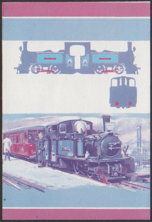 Niutao 2nd Series 30c 1879 Merddin Emrys 0-4-4-0T Locomotive Stamp Blue-Red Stage Color Proof