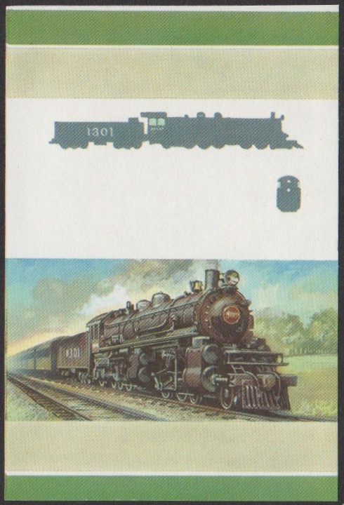 Niutao 2nd Series 45c 1909 Atchison, Topeka & Santa Fe 1301 4-4-6-2 Locomotive Stamp All Colors Stage Color Proof