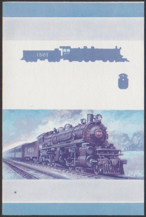 Niutao 2nd Series 45c 1909 Atchison, Topeka & Santa Fe 1301 4-4-6-2 Locomotive Stamp Blue-Red Stage Color Proof