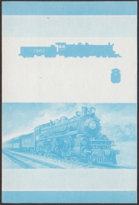 Niutao 2nd Series 45c 1909 Atchison, Topeka & Santa Fe 1301 4-4-6-2 Locomotive Stamp Blue Stage Color Proof