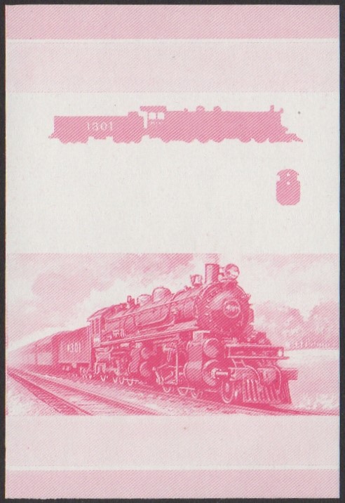 Niutao 2nd Series 45c 1909 Atchison, Topeka & Santa Fe 1301 4-4-6-2 Locomotive Stamp Red Stage Color Proof