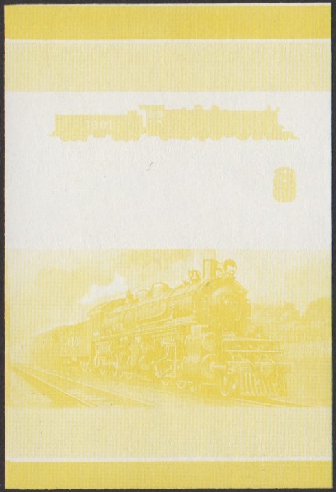 Niutao 2nd Series 45c 1909 Atchison, Topeka & Santa Fe 1301 4-4-6-2 Locomotive Stamp Yellow Stage Color Proof