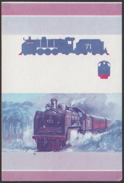 Niutao 2nd Series 60c 1938 F.M.S.R. Class O 4-6-2 Locomotive Stamp Blue-Red Stage Color Proof