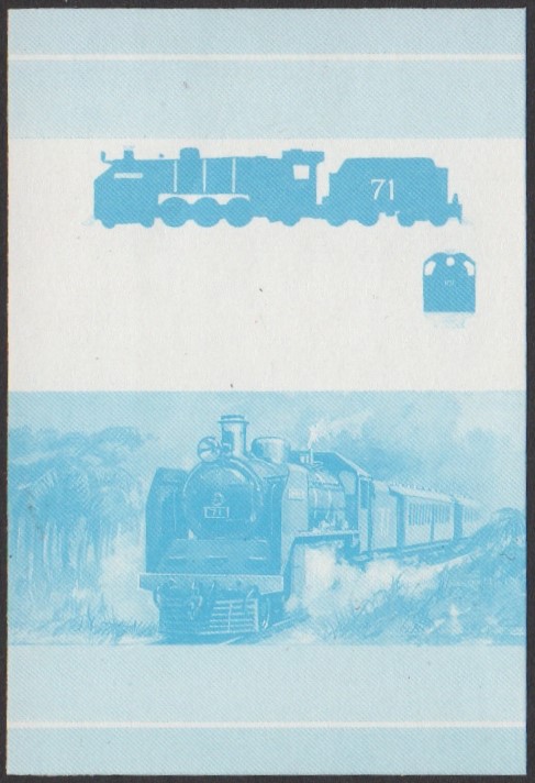 Niutao 2nd Series 60c 1938 F.M.S.R. Class O 4-6-2 Locomotive Stamp Blue Stage Color Proof