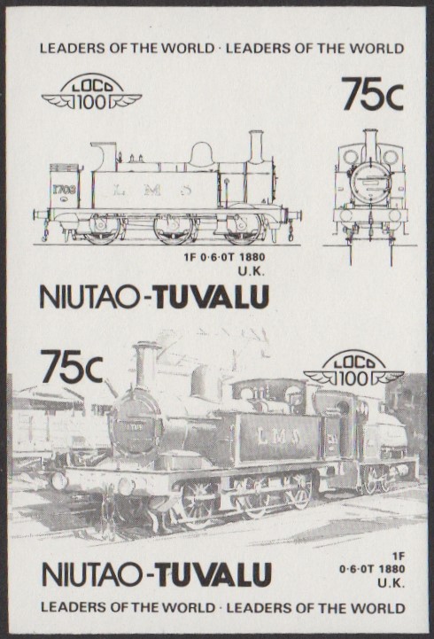 Niutao 2nd Series 75c 1880 1F 0-6-0T Locomotive Stamp Black Stage Color Proof