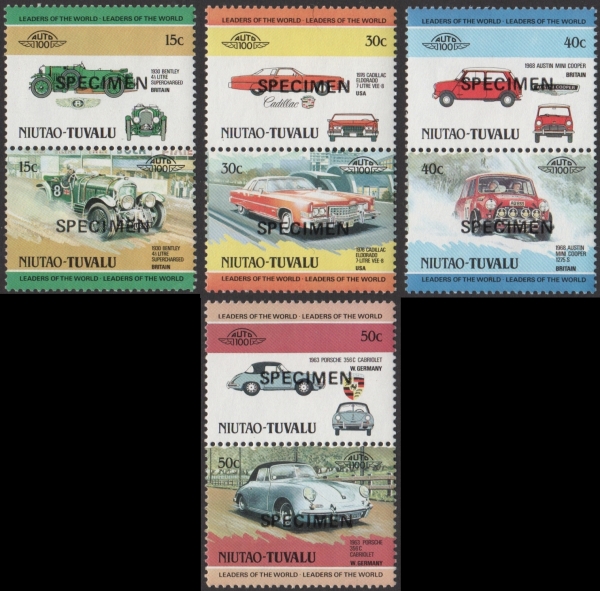 1984 Niutao Leaders of the World, Automobiles (1st series) SPECIMEN Overprinted Stamps
