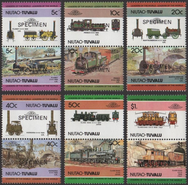 1984 Niutao Leaders of the World, Locomotives (1st series) SPECIMEN Overprinted Stamps