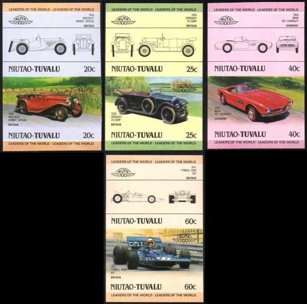 1985 Niutao Leaders of the World, Automobiles (2nd series) Imperforate Stamps