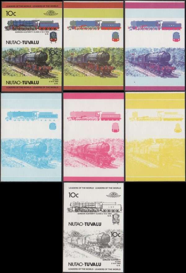 1985 Niutao Leaders of the World, Locomotives (2nd series) Progressive Color Proofs