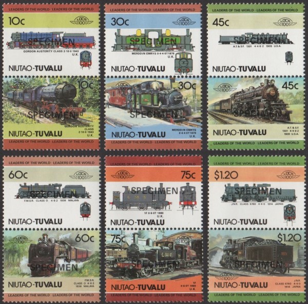 1985 Niutao Leaders of the World, Locomotives (2nd series) SPECIMEN Overprinted Stamps