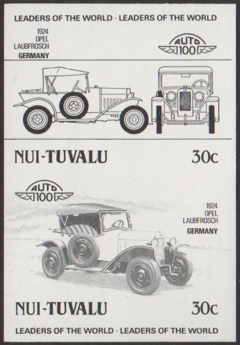 Nui 1st Series 30c 1924 Opel Laubfrosch Automobile Stamp Black Stage Color Proof