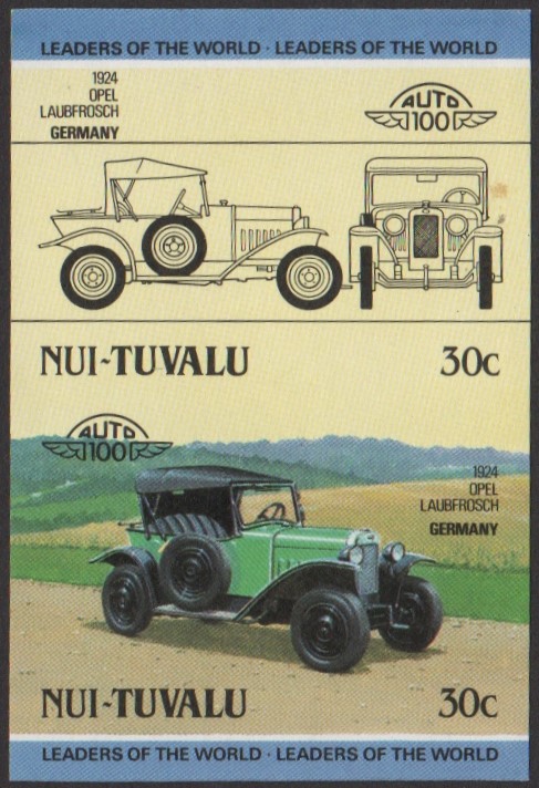 Nui 1st Series 30c 1924 Opel Laubfrosch Automobile Stamp Final Stage Color Proof