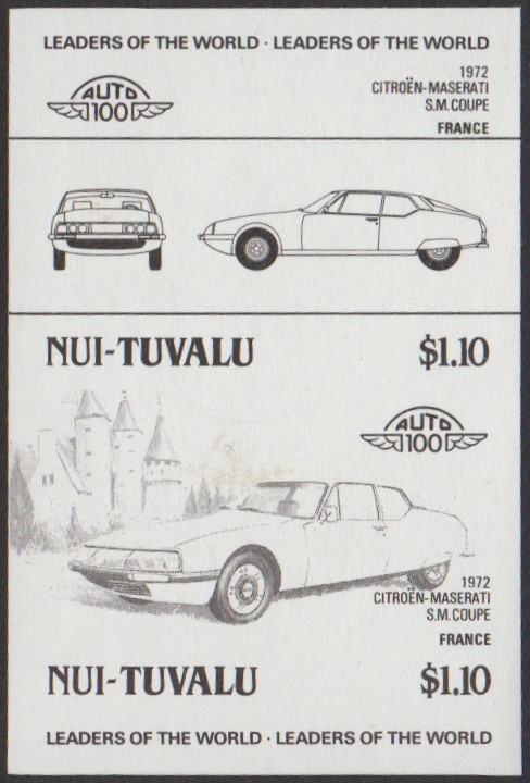 Nui 2nd Series $1.10 1972 Citroën-Maserati S.M. Coupe Automobile Stamp Black Stage Color Proof