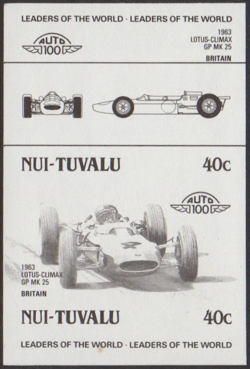Nui 2nd Series 40c 1963 Lotus-Climax GP MK 25 Automobile Stamp Black Stage Color Proof
