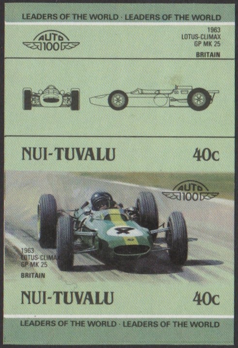 Nui 2nd Series 40c 1963 Lotus-Climax GP MK 25 Automobile Stamp Final Stage Color Proof