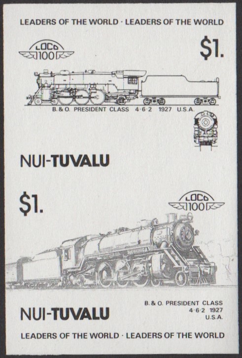 Nui 2nd Series $1.00 1927 B&O President Class 4-6-2 Locomotive Stamp Black Stage Color Proof