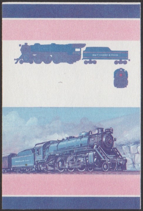 Nui 2nd Series $1.00 1927 B&O President Class 4-6-2 Locomotive Stamp Blue-Red Stage Color Proof