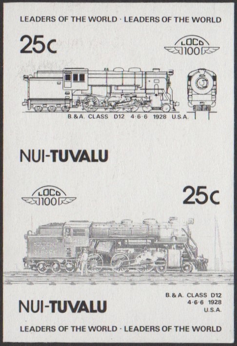 Nui 2nd Series 25c 1928 Boston & Albany Class D12 4-6-6 Locomotive Stamp Black Stage Color Proof