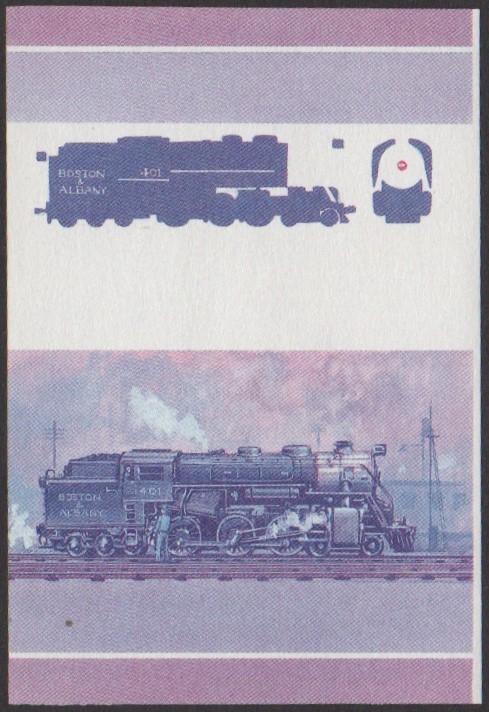 Nui 2nd Series 25c 1928 Boston & Albany Class D12 4-6-6 Locomotive Stamp Blue-Red Stage Color Proof