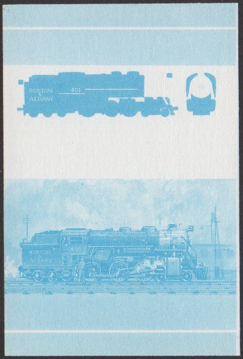 Nui 2nd Series 25c 1928 Boston & Albany Class D12 4-6-6 Locomotive Stamp Blue Stage Color Proof