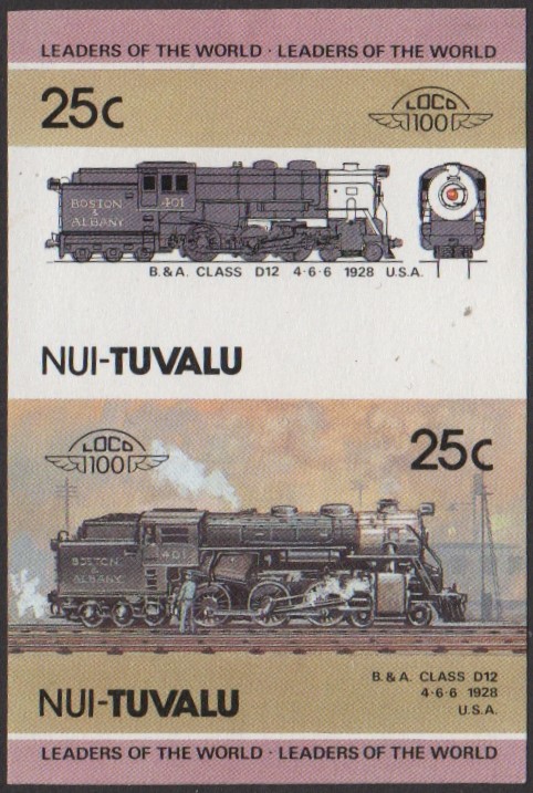Nui 2nd Series 25c 1928 Boston & Albany Class D12 4-6-6 Locomotive Stamp Final Stage Color Proof