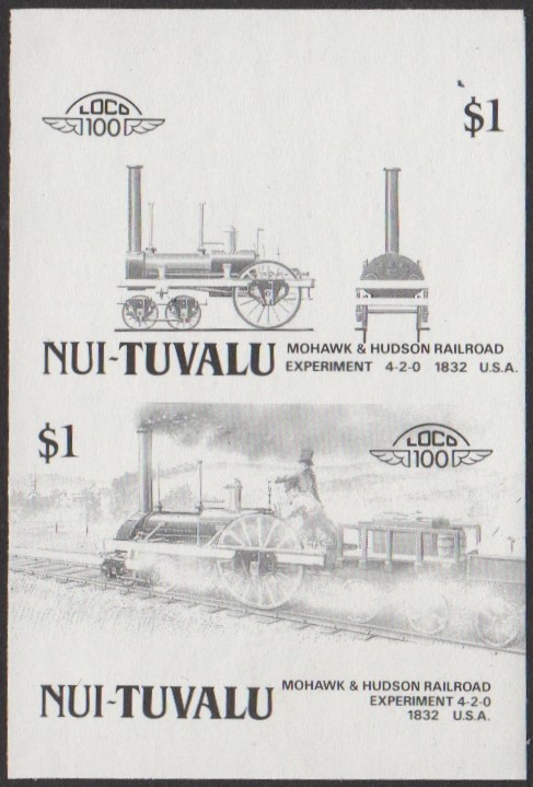 Nui 3rd Series $1.00 1832 Mohawk & Hudson Railroad Experiment 4-2-0 Locomotive Stamp Black Stage Color Proof