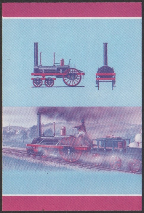 Nui 3rd Series $1.00 1832 Mohawk & Hudson Railroad Experiment 4-2-0 Locomotive Stamp Blue-Red Stage Color Proof