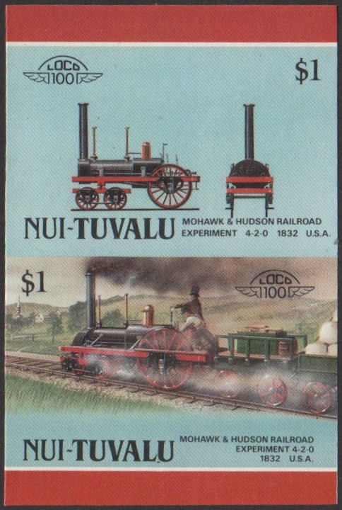 Nui 3rd Series $1.00 1832 Mohawk & Hudson Railroad Experiment 4-2-0 Locomotive Stamp Final Stage Color Proof